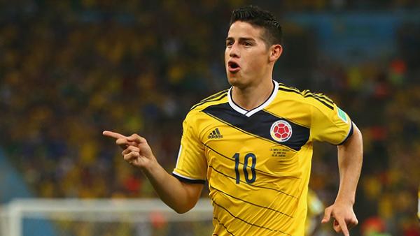 Rodriguez celebrates after scoring for Colombia at the FIFA World Cup in Brazil.