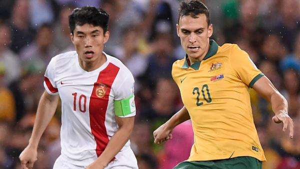 Sainsbury on the ball during Australia's 2-0 win over China in Brisbane.