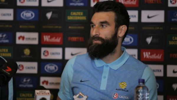 Caltex Socceroos skipper Mile Jedinak at Wednesday's press conference.