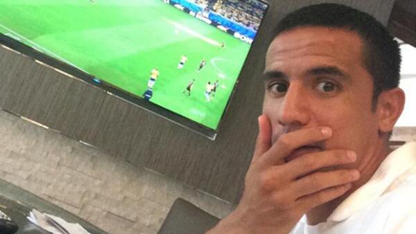 Socceroo Tim Cahill's reaction to Germany's humbling of Brazil at the World Cup.