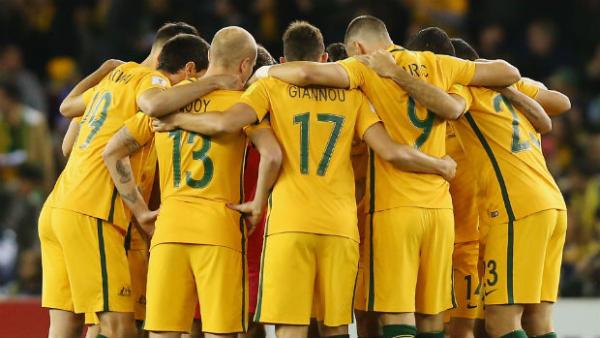 The Caltex Socceroos ahead of kick-off in their last World Cup Qualifier against Japan.