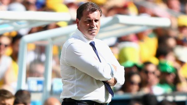 Postecoglou looks on during Australia's 3-0 loss to Spain.