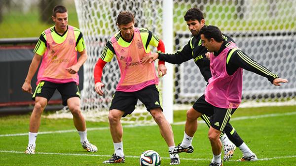 Spain's players in training ahead of match with the Socceroos.