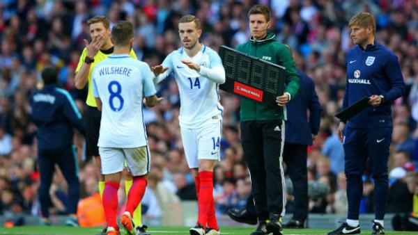 England midfielder Jack Wilshere is subbed for Jordan Henderson against Turkey.