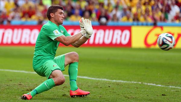 Ryan makes a save in Australia's final World Cup match against Spain.