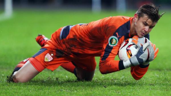 Goalkeeper Mitch Langerak makes a save for VfB Stuttgart in the  DFB Cup last season.