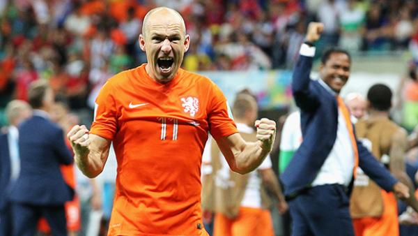 Arjen Robben celebrates the Netherlands World Cup win over Costa Rica.