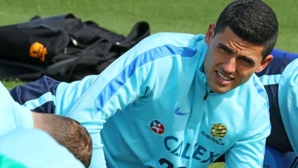 Tom Rogic gets ready for the Caltex Socceroo training session.
