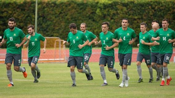 The Socceroos warm up for their final training session before their WCQ against Bangladesh.