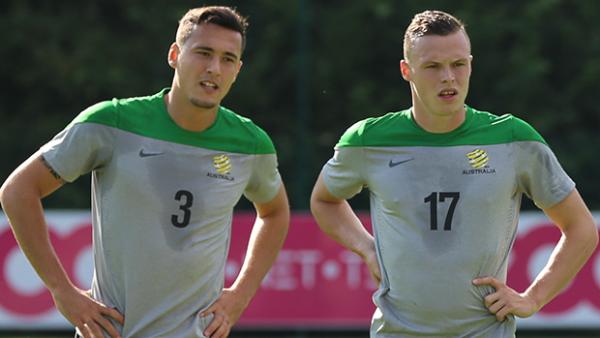 Socceroos defenders Jason Davidson and Brad Smith.