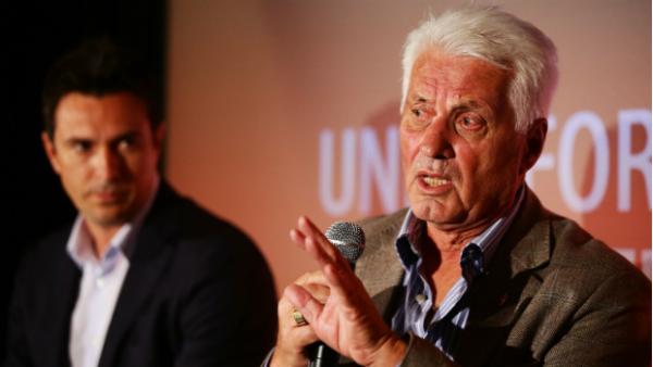 Coach of the 1974 Socceroos Rale Rasic speaking at an Asian Cup event.