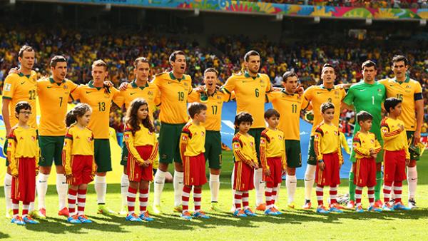 The Socceroos ahead of their World Cup match against Spain.