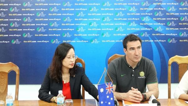 Joeys coach Tony Vidmar answers questions at the press conference.