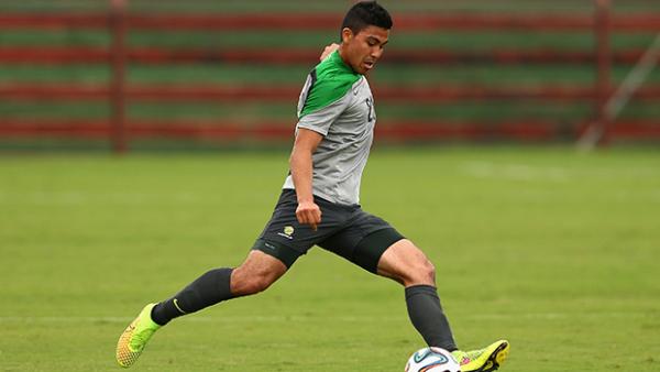 Luongo during a Socceroos training session in Brazil.