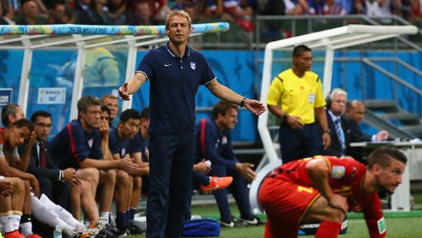 Jurgen Klinsmann reacts during his side's 2-1 loss to Belgium.