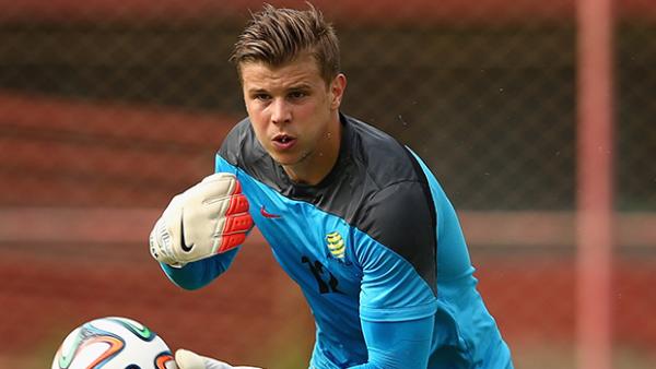 Socceroos goalkeeper Mitch Langerak in training at the World Cup.