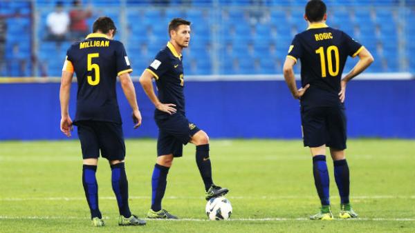Nathan Burns prepares to re-start the contest when the Socceroos lost to Jordan in Amman.