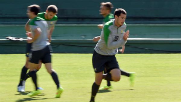 Ryan McGowan on the training ground with the Caltex Socceroos.