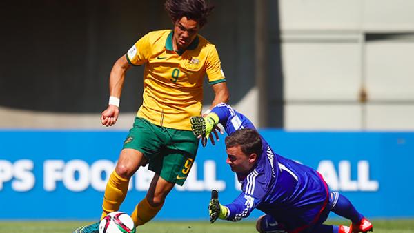 Pierce Waring attempts to round the German keeper in the Joeys' opening FIFA U-17 World Cup match