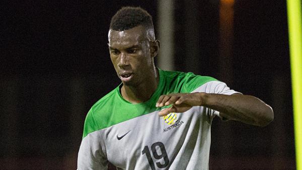 Bernie Ibini during a Socceroos training session in Abu Dhabi.