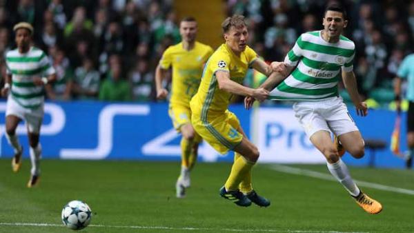 Caltex Socceroos playmaker Tom Rogic in action for Celtic in their 5-0 win over Astana in their Champions League qualifier.