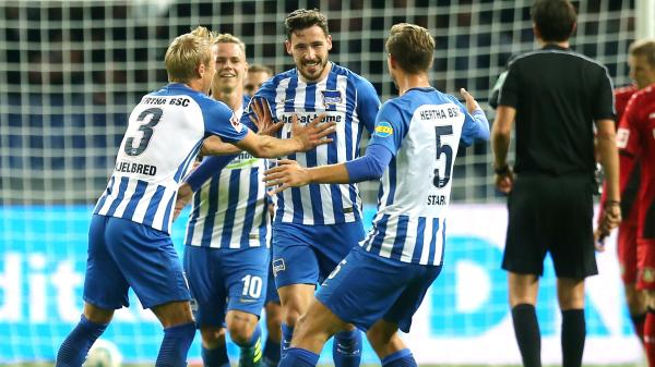 Caltex Socceroo Mathew Leckie scored his fourth goal of the Bundesliga season for Hertha Berlin in their win over Bayer Leverkusen.