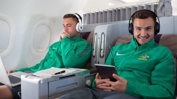 Defender Bailey Wright is all smiles for the trip.