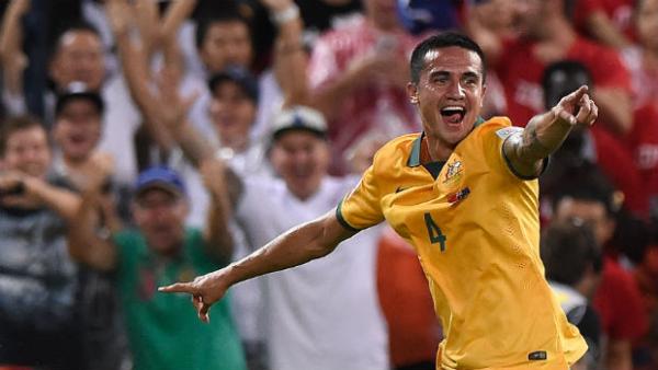 Socceroo striker Tim Cahill celebrates scoring against China in the AFC Asian Cup quarter-finals.