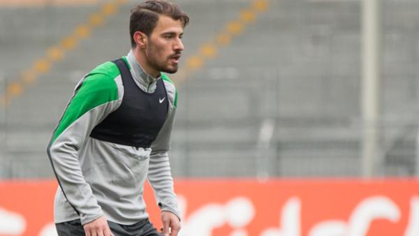 James Troisi on the ball during a Socceroos training session in Germany.