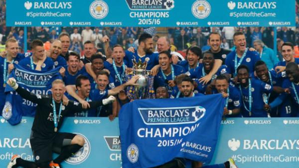 Leicester City celebrate their English Premier League championship success.