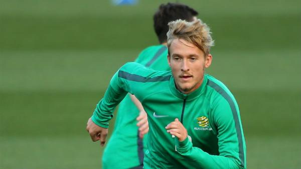 Midfielder Ben Halloran in camp with the Socceroos.