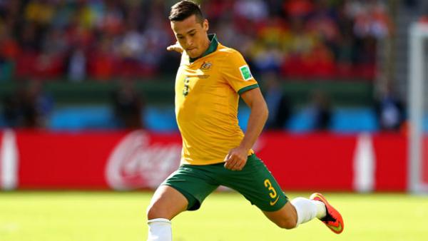 Davidson in action for the Socceroos at the FIFA World Cup.