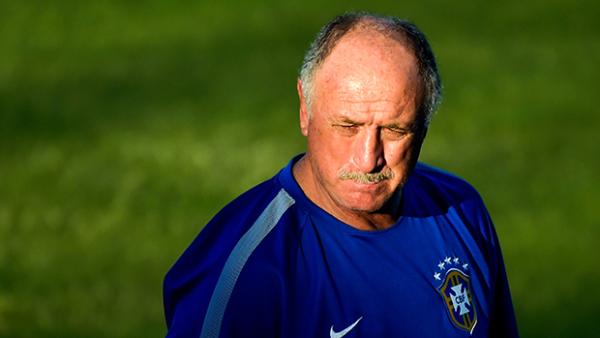 Scolari looks on during a Brazilian training session.