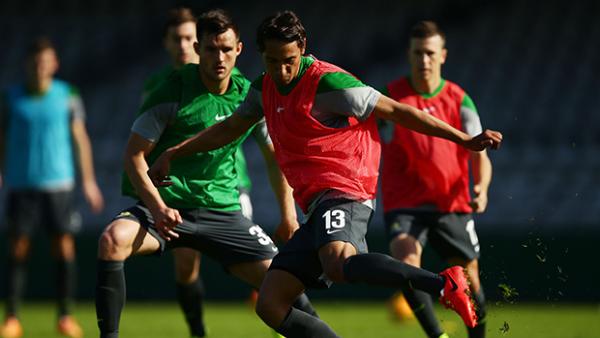 Adam Sarota in training with the Socceroos for the World Cup.