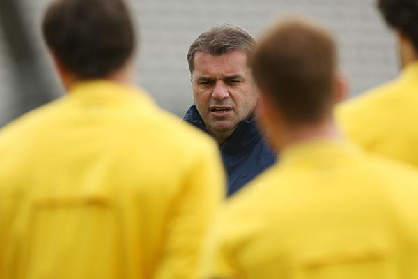Available World Cup squad members were put through their paces today by coach Ange Postecoglou.