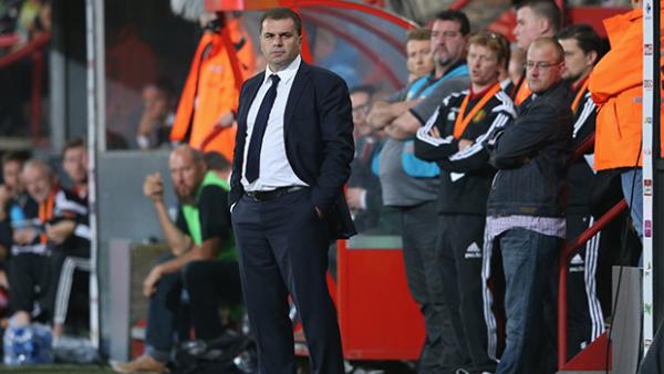 Socceroos coach Ange Postecoglou on the sideline against Belgium.