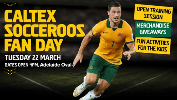 The Caltex Socceroos will hold a fan day in Adelaide on Tuesday.