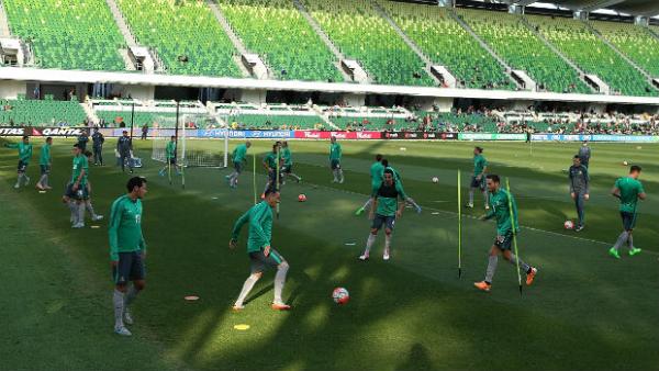 The Socceroos training at nib Stadium ahead of September's clash against Bangladesh in Perth.