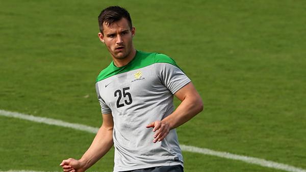 Wright trains with the Socceroos at their training camp in Brazil.