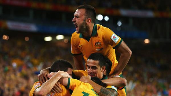 Ivan Franjic celebrates a goal during the Asian Cup.
