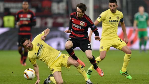 Robbie Kruse in action for Bayer Leverkusen in the Europa League.