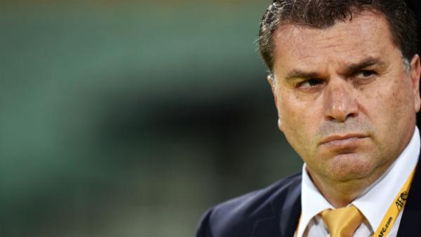 Caltex Socceroos coach Ange Postecoglou on the sideline at the Adelaide Oval on Thursday night.