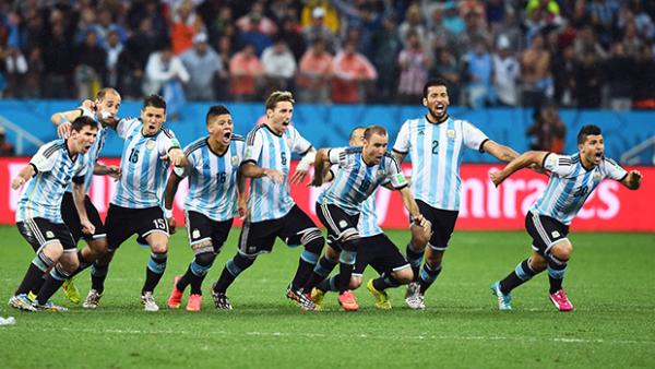 Argentina celebrate after their penalty shootout victory over the Netherlands.