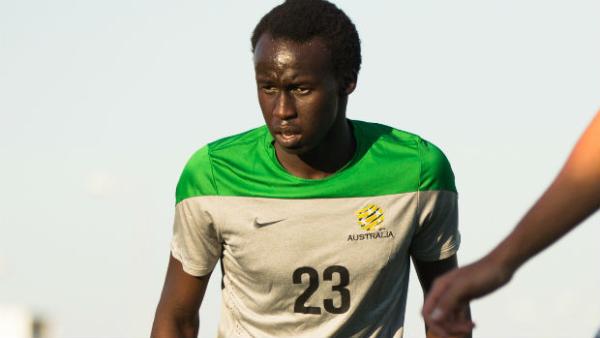 Olyroos defender Thomas Deng on the training ground in Doha.