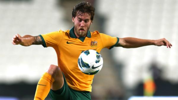 Josh Brillante in action for the Socceroos against the UAE last October.