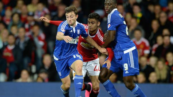 Tommy Oar on the ball during Ipswich Town's Capital One Cup clash with Manchester United.