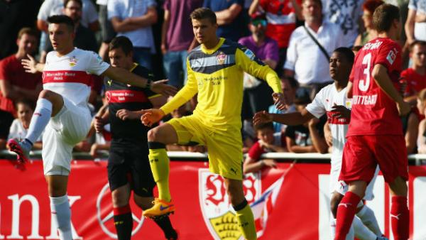 Goalkeeper Mitch Langerak in a pre-season training session with VfB Stuttgart.