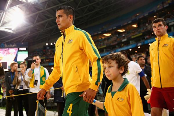 Tim Cahill led the Socceroos onto ANZ Stadium in their farewell match against South Africa.