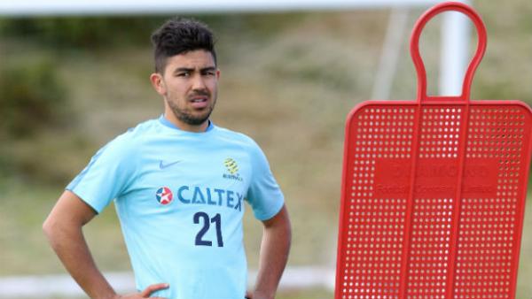 Caltex Socceroos midfielder Massimo Luongo on the training ground in Sunderland.