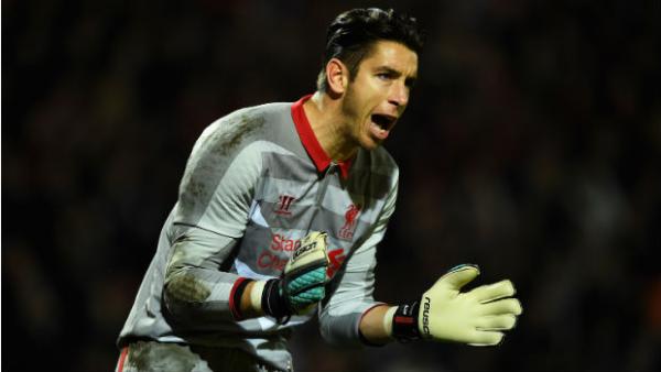 Goalkeeper Brad Jones in League Cup action for Liverpool against Bournemouth.